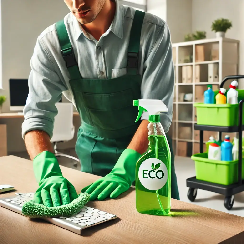 Professionnelle du nettoyage avec des produits d'entretien écologiques