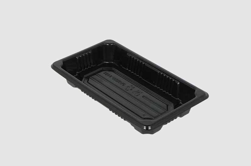 Plateau Sushi Noir + Couvercle Transparent 160x92x23mm Boîte combinée S Noir
