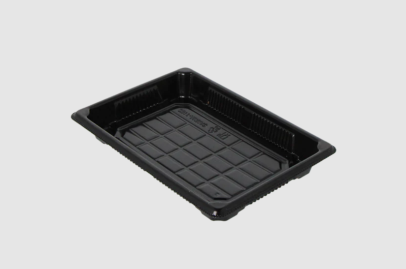Plateau Sushi Noir + Couvercle Transparent 184x129x23mm Boîte combinée L Noir
