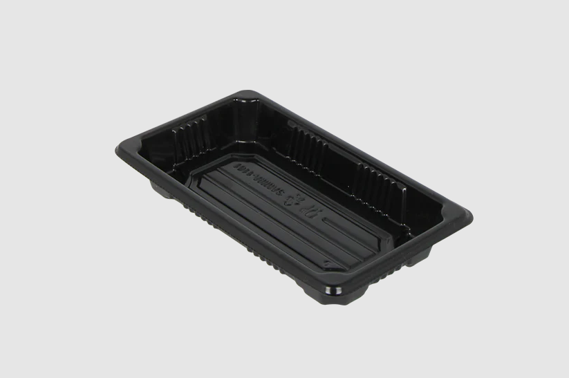 Plateau Sushi Noir + Couvercle Transparent 218x92x23mm Boîte combinée long Noir