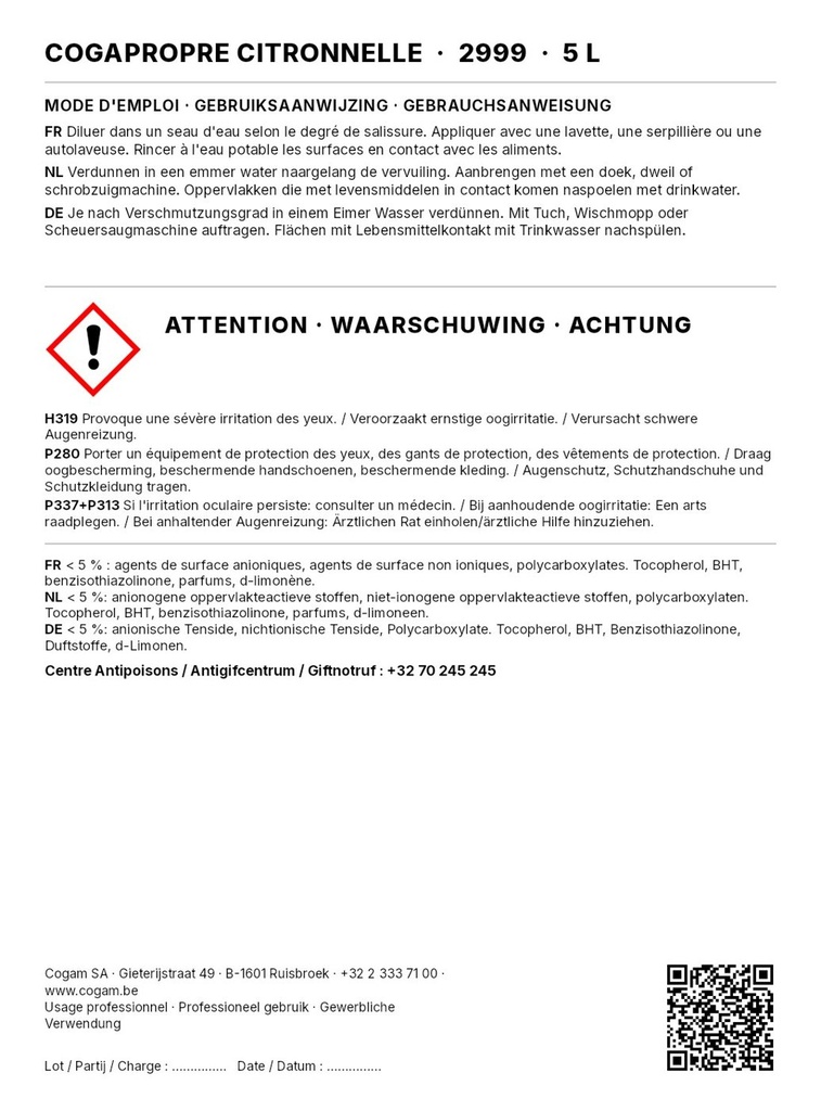 Étiquette arrière (mentions de sécurité)