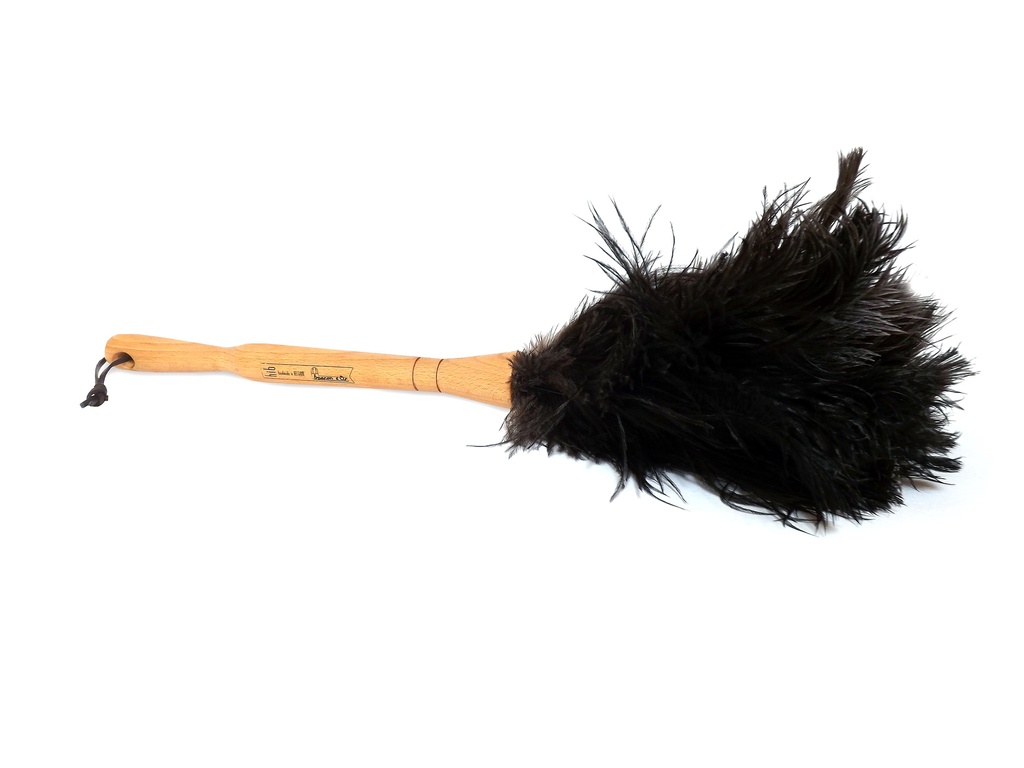Struisvogel donsdoek houten handvat 28cm 