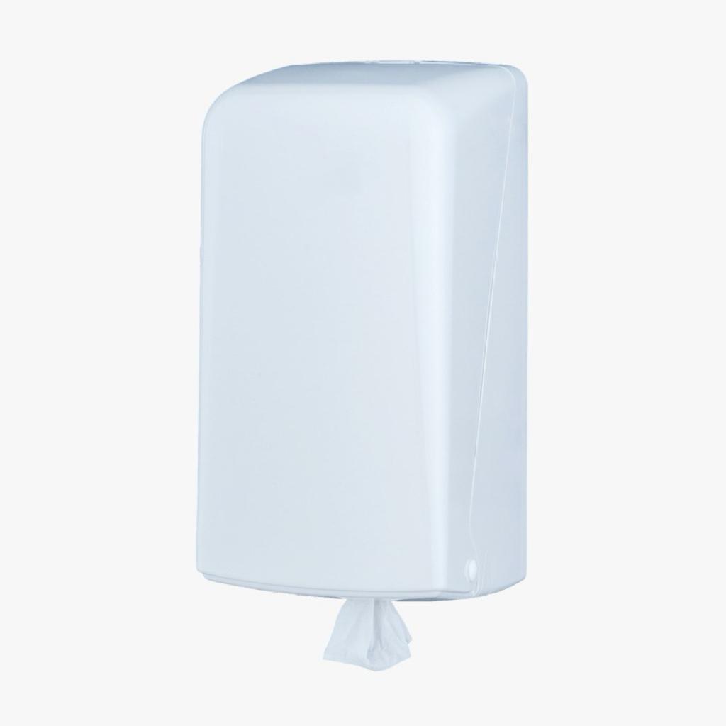 Mini white central paper towel roll dispenser