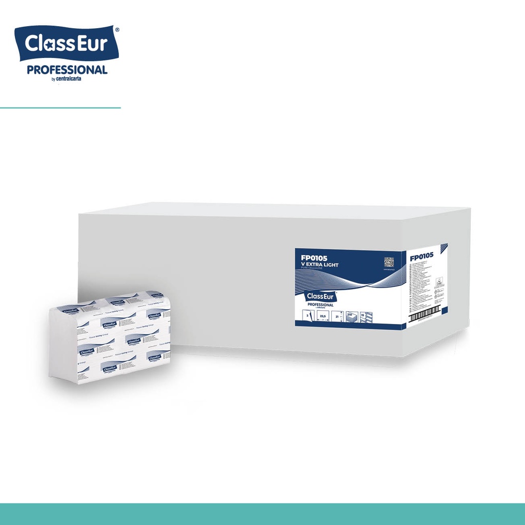 Essuie-mains pliés en v cellulose 2 plis 22,5x21cm