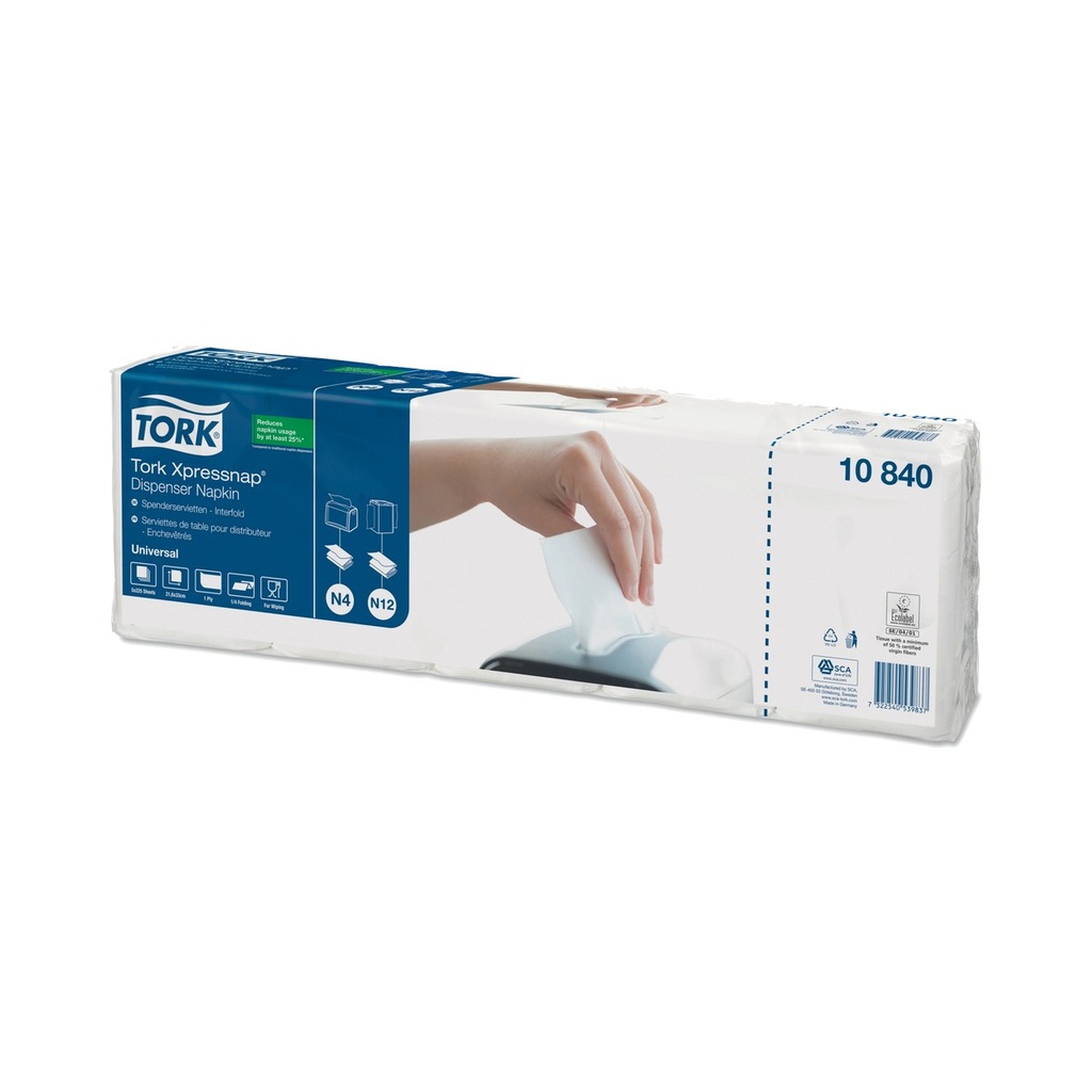 [11608] Servet 1-laags 1/4-vouw 21,3x33cm Tork N4 10840 papier wit