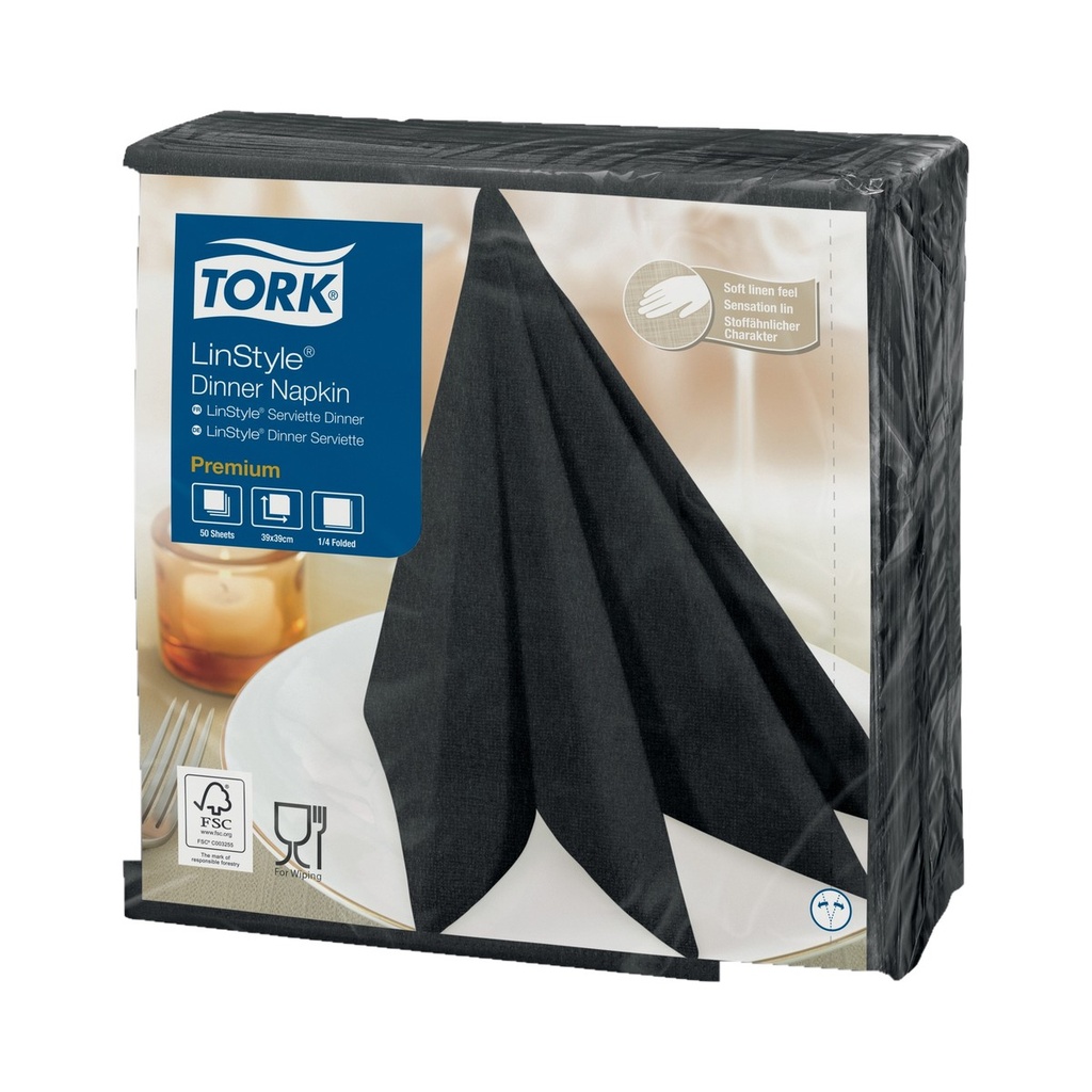 [5306NOIR] Napkin Airlaid 1/4 fold 39x39cm Tork Linstyle coloured paper (Noir)