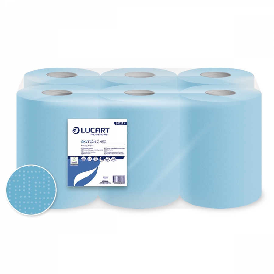 Rouleau essuie-tout MIDI Lucart SKYTECH bleu 2 plis 20cm 6x113m