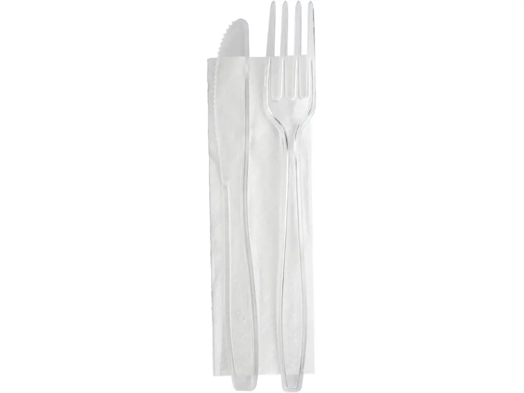 PS cutlery set reusable transparent knife, fork and towel 