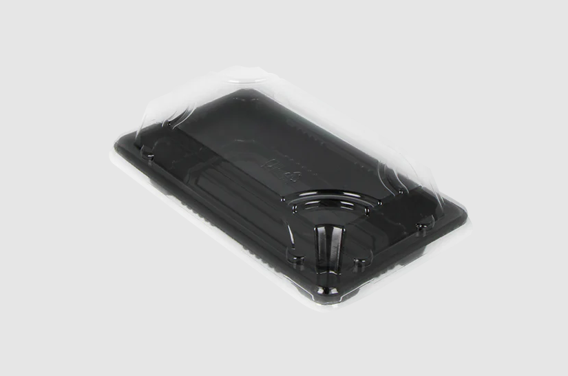 Black Sushi Tray + Transparent Lid 160x92x23mm Combined Box S Black 