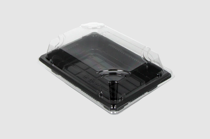 Black Sushi Tray + Transparent Lid 172x123x18mm Combined Box M Black 