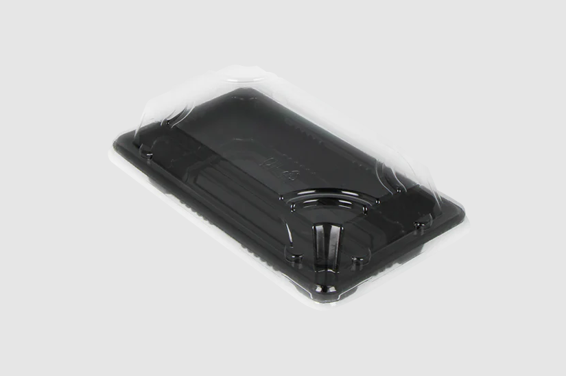 Black Sushi Tray + Transparent Lid 218x92x23mm Long Black Combined Box
