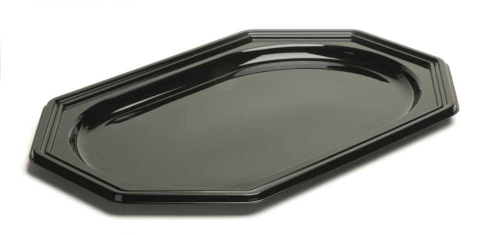 Achthoekige PET-schotel zwart Sabert 55x38cm