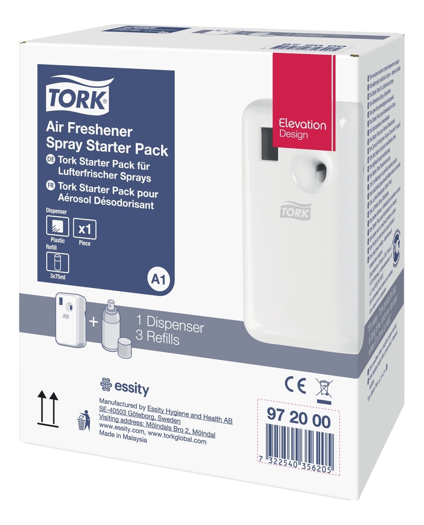 Starter Pack Tork pour Aérosol Désodorisant A1 diffuseur + 3 Recharge parfum