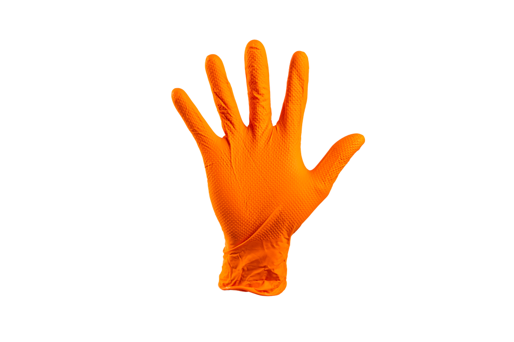 Powder-free nitrile gloves orange grip 8g