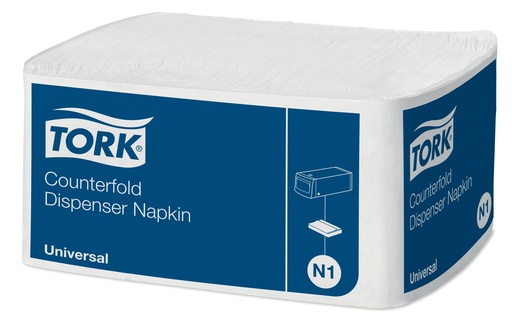 [11605] Serviette 1 plis counterfold 33x30cm Tork N1 10935 papier blanc