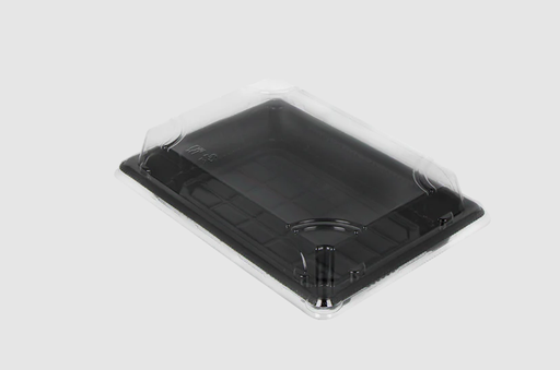 [66011] Black Sushi Tray + Transparent Lid 184x129x23mm Combined Box L Black 