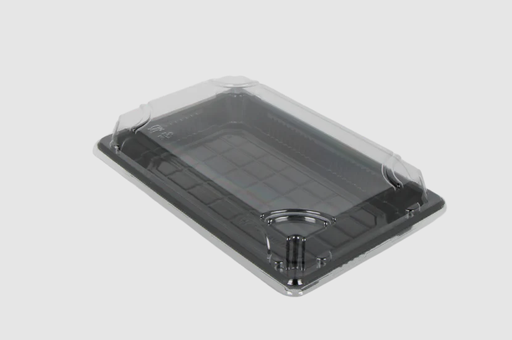 [66012] Plateau Sushi Noir + Couvercle Transparent 215x136x21mm Boîte combinée XL Noir