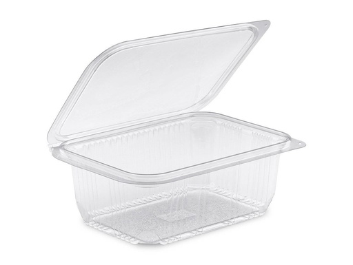 [66472] Barquette rectangle PET à couvercle charnière 375cc
