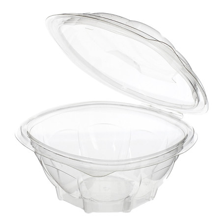 [66478] PET-saladebak diamant met scharnierdeksel 375cc