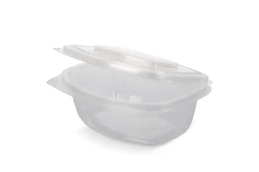 [66484] Oval PET salad bowl with hinged lid 500cc