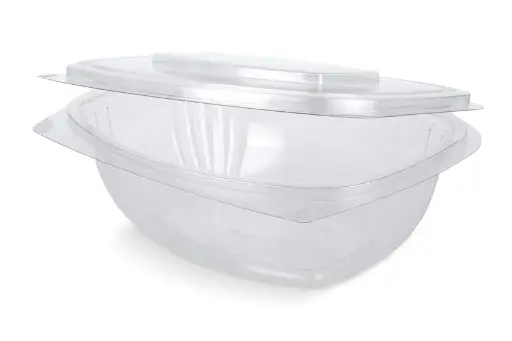 [66485] Ovale PET-saladebak met scharnierdeksel 1000cc