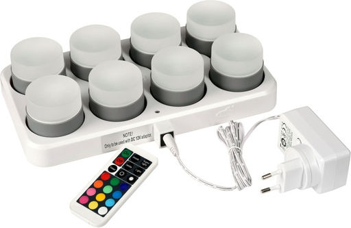 [6100] Set of 8 rechargeable mini LED lamps 48 x Ø 50 mm 13 h white